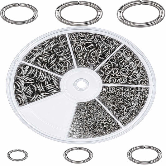 Oval 304 Stainless Steel Open Jump Rings 6 Assorted Sizes Aprox. 1100 Pcs (1 Set) 280-