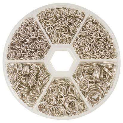 Platinum Color Iron Jump Rings Assorted Sizes Aprox. 1745 Pcs 