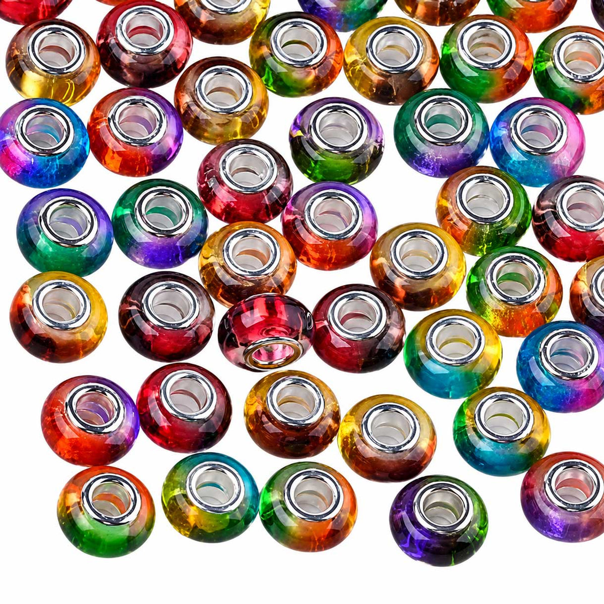 Resin Beads Silver Brass Core Mixed.