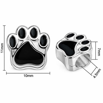 Silver Color Alloy with Black Enamel Dog Paw Print Bead (5 Pack) China
