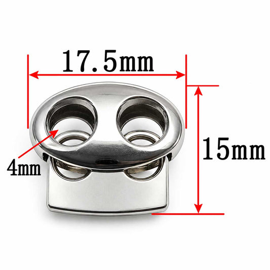 Silver Zinc Alloy Oval Two Hole Cord Lock/Stop (5 Pack) paracordwholesale