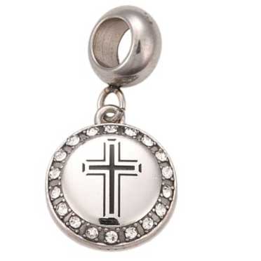 Stainless Steel Crystal Rhnestone w/Enamel Cross Pendant