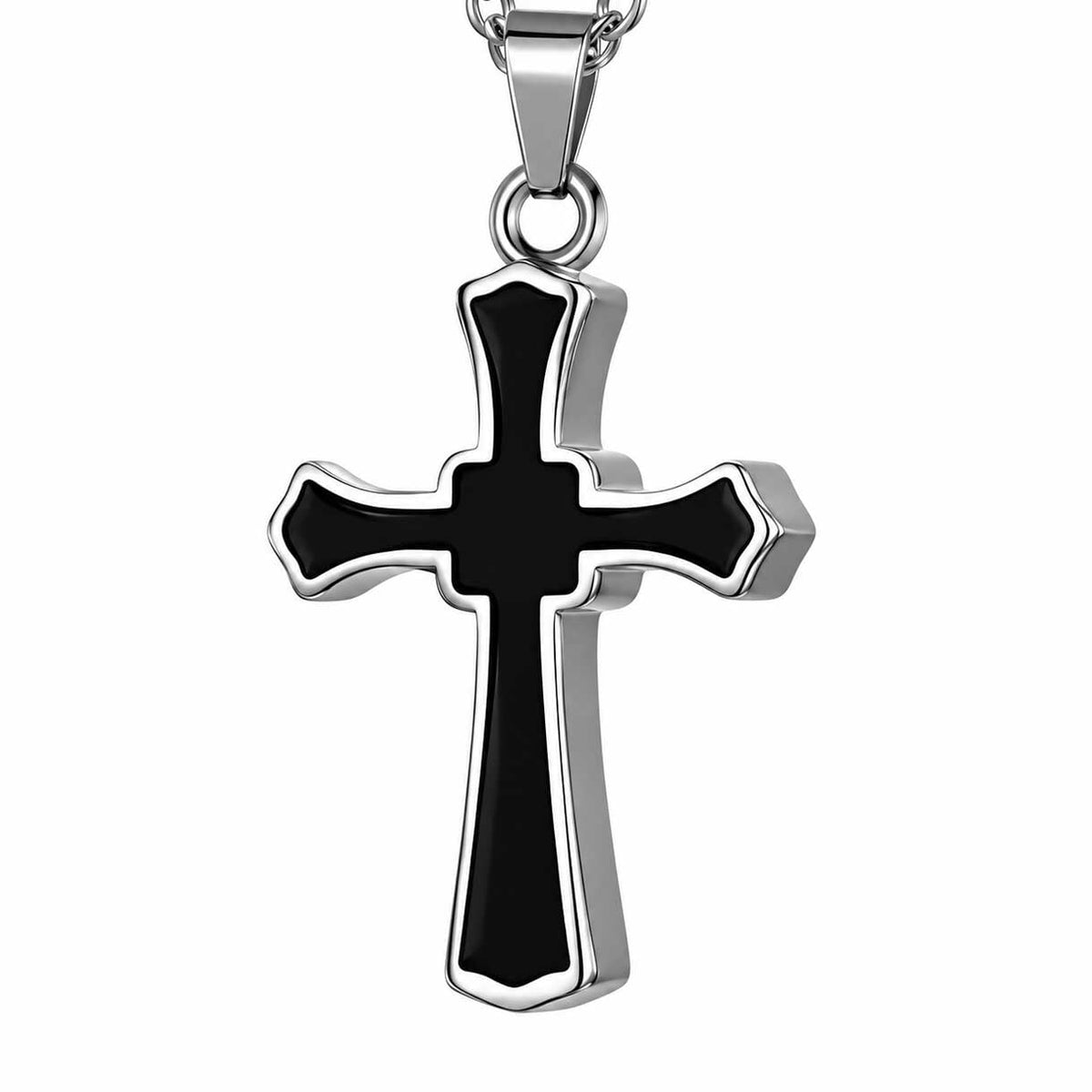Stainless Steel w/Black Enamel Cross Pendant Bead/Charm (1 Pack) 280-