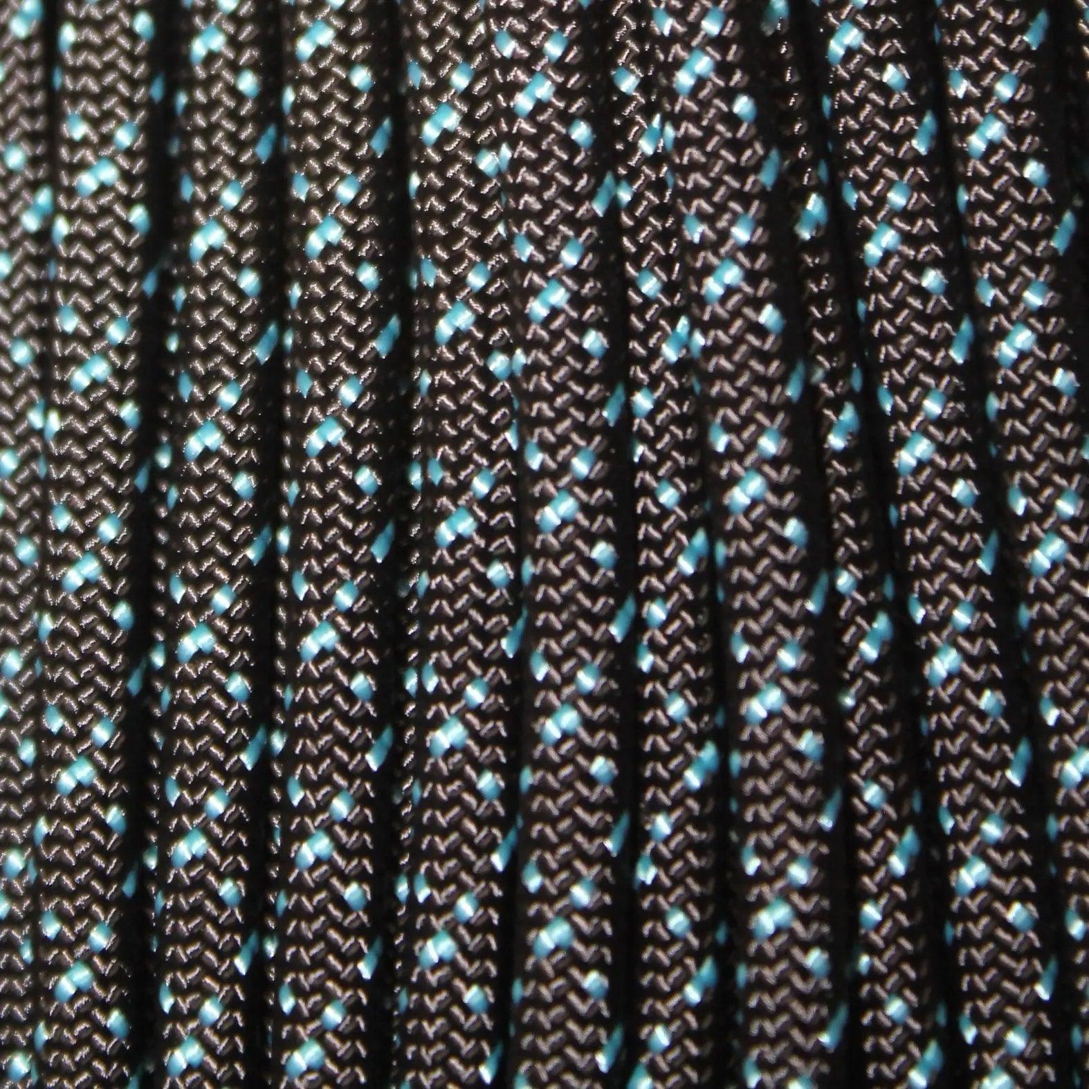 Starry Night-Black with Neon Turquoise  550 Paracord Made in the USA (100 FT.)  163- nylon/nylon paracord