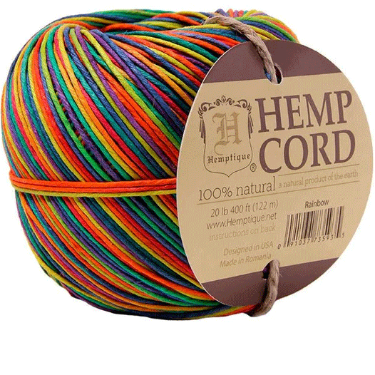 1 mm (3/64") Rainbow Variegated Hemp Twine/Cord Ball 122 m (400 ft)