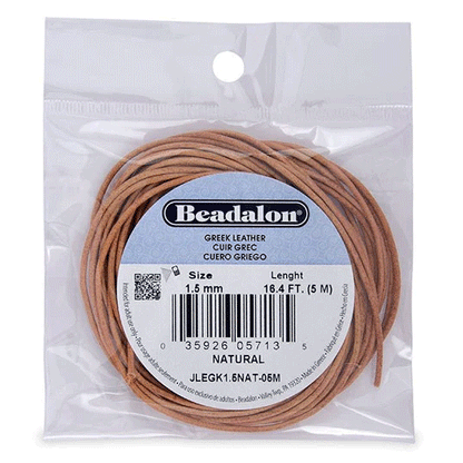 1.5 mm (0.59") Natural Greek Leather, Genuine/Real Leather 5 m / 16.4 ft