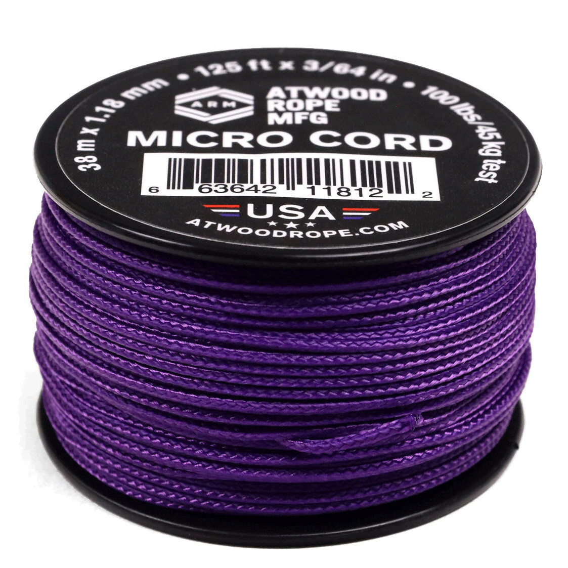 1.18 mm (3/64") Micro Cord Purple Made in the USA Polyester/Nylon (125 FT.)