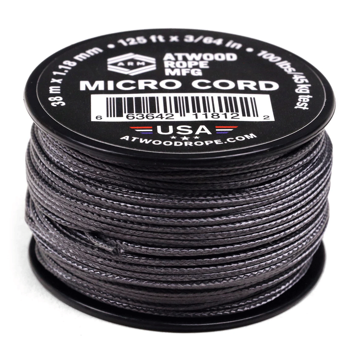 1.18 mm (3/64") Micro Cord Graphite Made in the USA Polyester/Nylon (125 FT.)