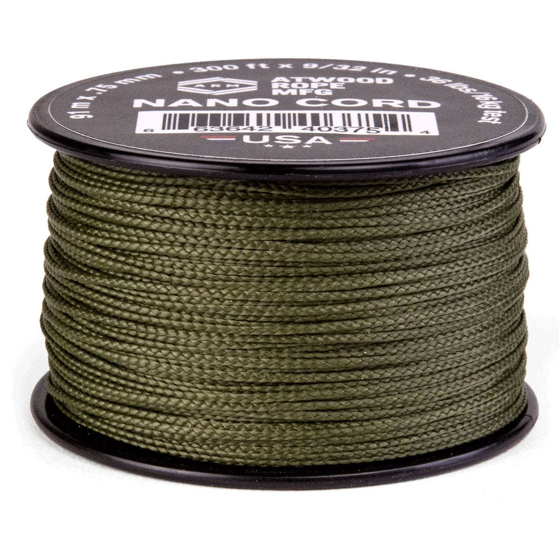 0.75 mm (1/32") Nano Cord Olive (OD) Polyester Made in the USA (300 FT.)