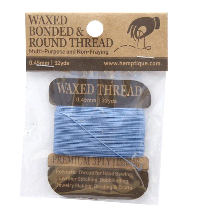 0.45 mm (7/32") Light Blue Waxed Bonded Round Thread Card 29 m (96 Ft)