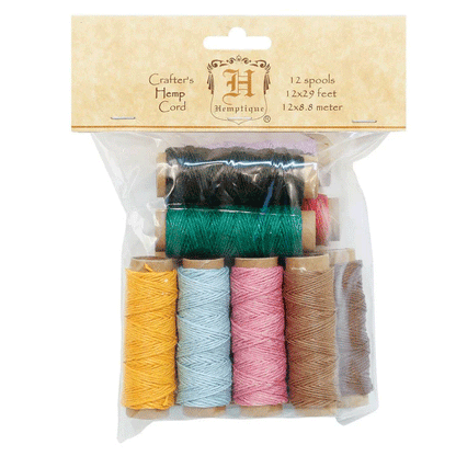 0.5 mm (1/64") Multi Color Hemp Twine/Cord Mini Spools 12 Pack 12 x 8..8 m (29 ft)