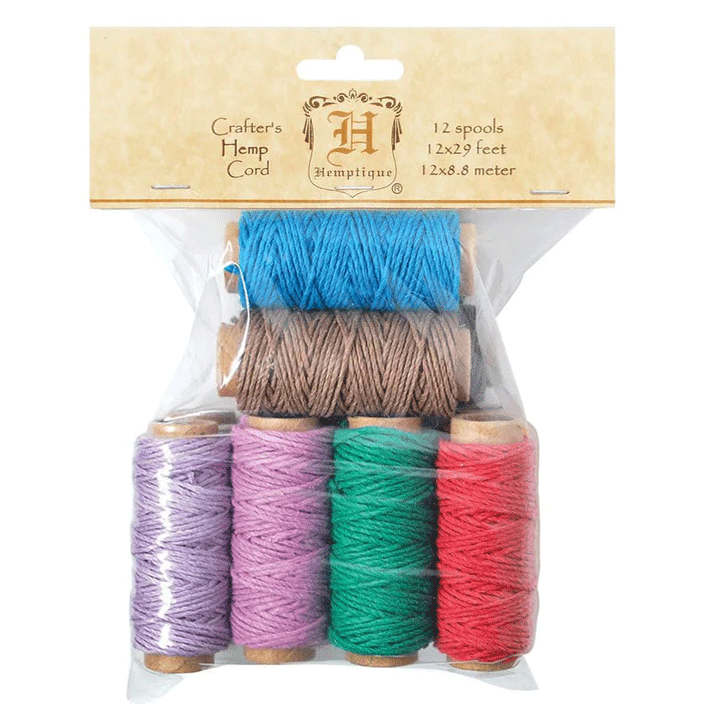 1 mm (3/64") Multi Color Hemp Twine/Cord Mini Spools 12 Pack 12 x 8..8 m (12 x 29 ft)