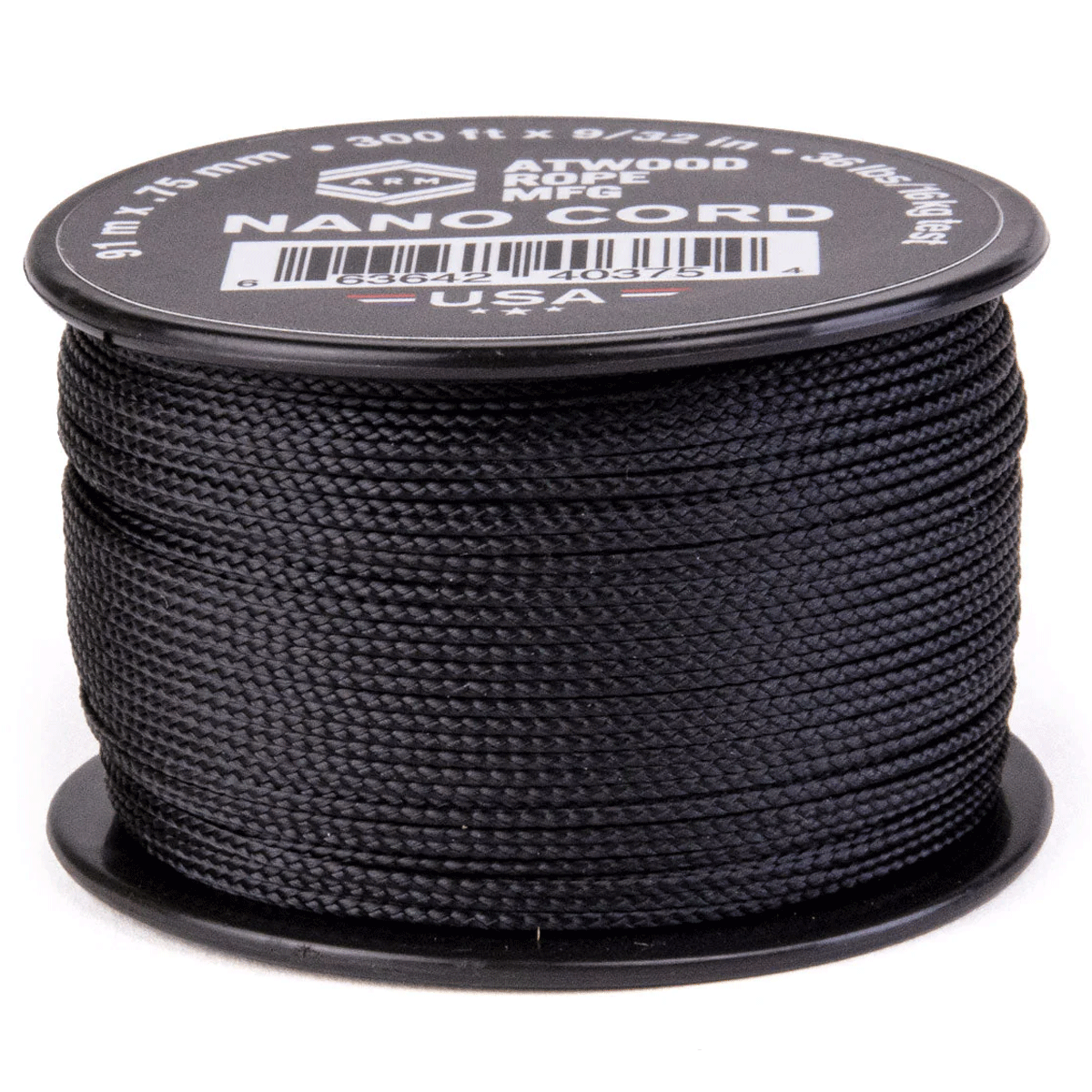 0.75 mm (1/32") Nano Cord Black Polyester Made in the USA (300 FT.)