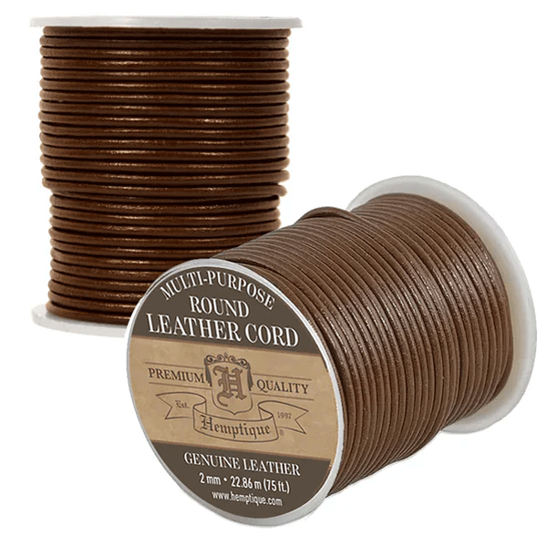 2 mm (5/64") Brown Round Leather Cord Spool. Genuine/Real Leather 22.9 m (75 ft)