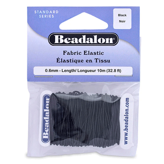 0.60 mm (.024") Black Fabric Covered Elastic Stretch Cord 10 m / 32.8 ft