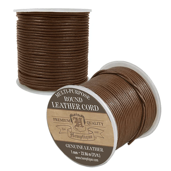 1 mm (3/64") Brown Round Leather Cord Spool. Genuine/Real Leather 22.9 m (75 ft)