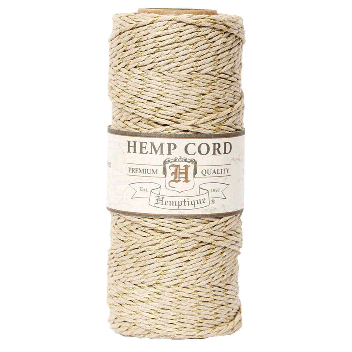 1 mm (3/64") Natural and Gold Metallic Hemp Twine/Cord Spool 62.5 m (205 ft)