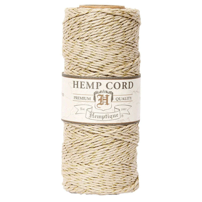 1 mm (3/64") Natural and Gold Metallic Hemp Twine/Cord Spool 62.5 m (205 ft)