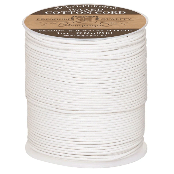 1 mm (3/64") White Waxed Cotton Twine/Cord/Thread Spool  22.75 m (75 ft)