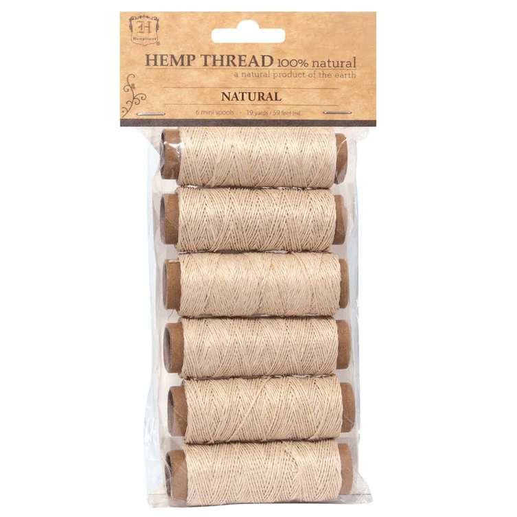 0.25 mm (.001") Natural Polished Hemp Thread Mini Spools Pack 6x18 m (6x19 yards)