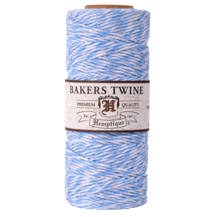 1 mm (3/64") Light Blue, White and Silver Metallic Cotton Bakers Twine/Cord Spool 96 m (315 ft)