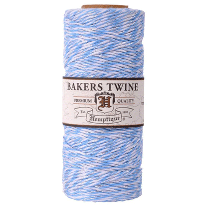 1 mm (3/64") Light Blue, White and Silver Metallic Cotton Bakers Twine/Cord Spool 96 m (315 ft)