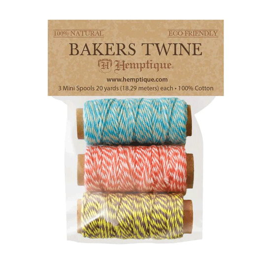 1 mm (3/64") Hula Hoop Cotton Bakers Twine/Cord Mini Spools 3 Pack 6 x 18.3 m (6 x 60 ft)