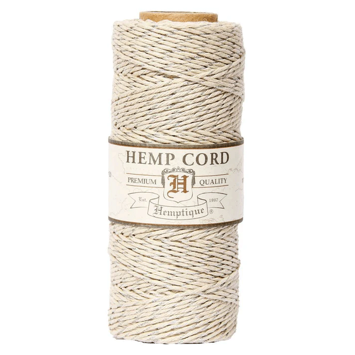 1 mm (3/64") Natural and Silver Metallic Hemp Twine/Cord Spool 62.5 m (205 ft)