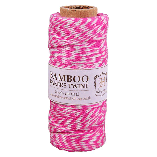 1 mm (3/64") Pink and White Bamboo Bakers Twine/Cord Spool 45 m (147ft)