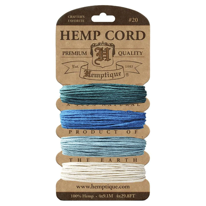 1 mm (3/64") Shades of Aquamarine Hemp Twine/Cord Card 4 x 9.1 m (29.8 ft)