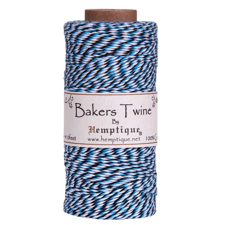 1 mm (3/64") Light Blue, Dark Blue, White Cotton Bakers Twine/Cord Spool 125 m (410 ft)