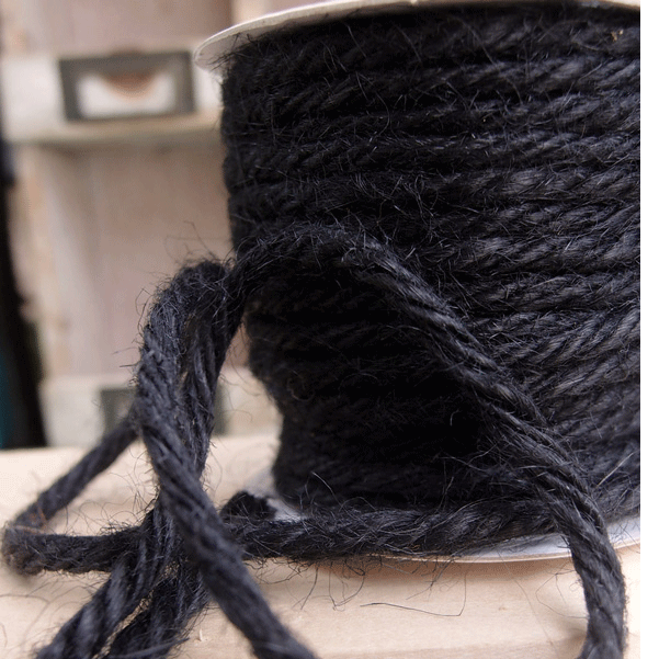 3.5 mm (9/64") Black Jute Cord/Rope 75 ft