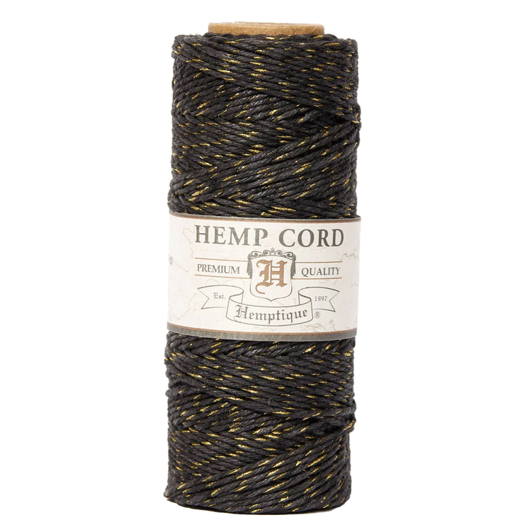 1 mm (3/64") Black and Gold Metallic Hemp Twine/Cord Spool 62.5 m (205 ft)