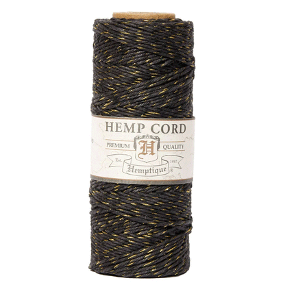 1 mm (3/64") Black and Gold Metallic Hemp Twine/Cord Spool 62.5 m (205 ft)