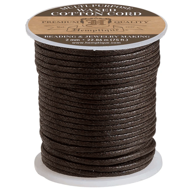 2 mm (5/64") Brown Waxed Cotton Cord/Thread  Spool 22.75 m (75 ft)