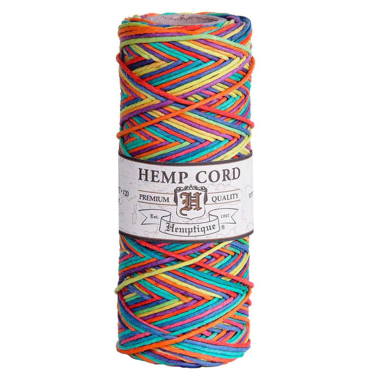 1 mm (3/64") Rainbow Variegated Hemp Twine/Cord Spool 62.5 m (205 ft)