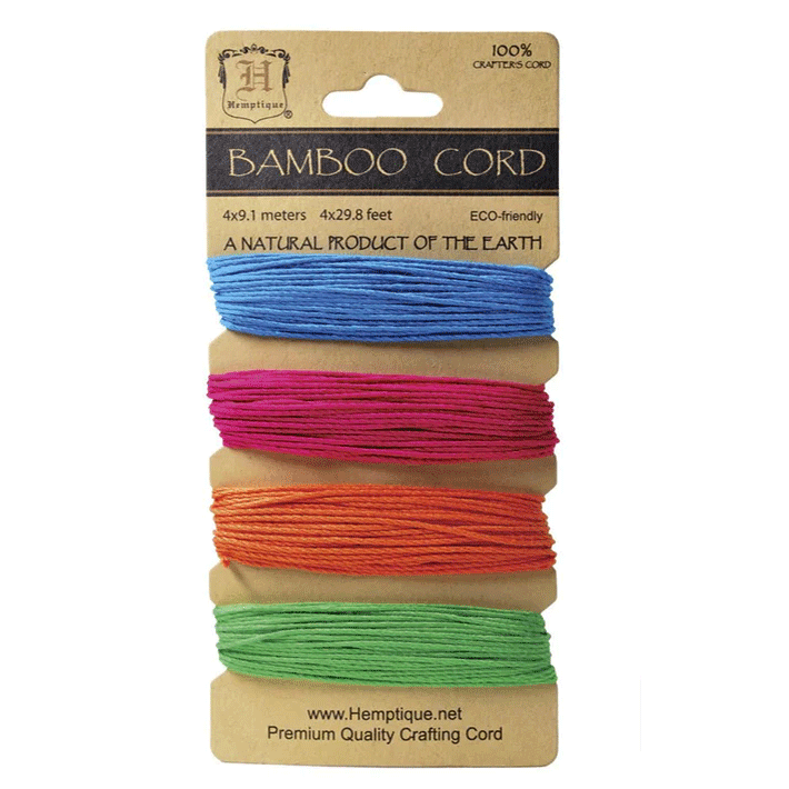 1 mm (3/64") Neon Bamboo Twine/Cord Card 4 X 10 Yards