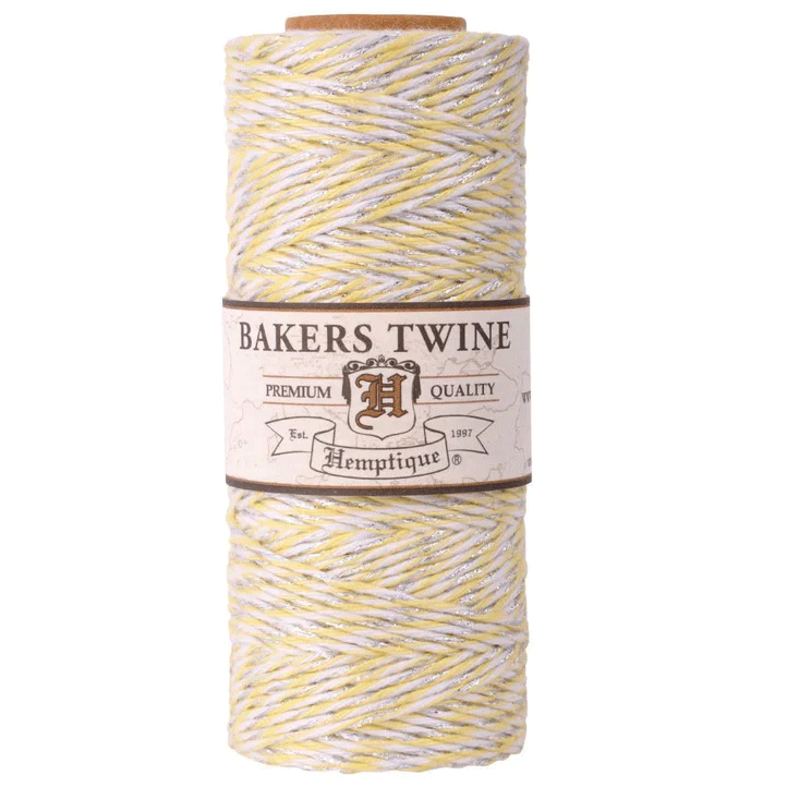 1 mm (3/64") Yellow, White and Silver Metallic Cotton Bakers Twine/Cord Spool 96 m (315 ft)