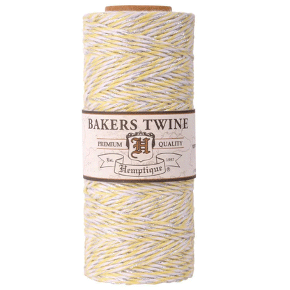 1 mm (3/64") Yellow, White and Silver Metallic Cotton Bakers Twine/Cord Spool 96 m (315 ft)