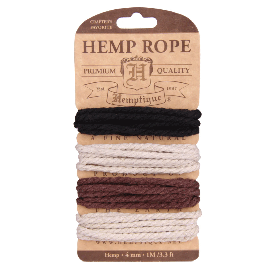 4 mm (5/32") Multi Color Twisted Hemp Rope Card, 1 m (3.3 ft) Per Color