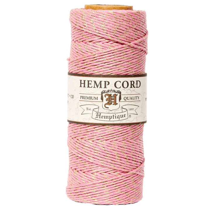 1 mm (3/64") Pink and Gold Metallic Hemp Twine/Cord Spool 62.5 m (205 ft)