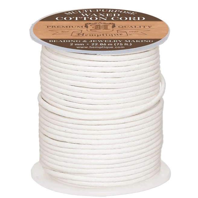 2 mm (5/64") White Waxed Cotton Cord/Thread  Spool 22.75 m (75 ft)