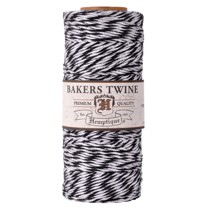 1 mm (3/64") Black, White and Silver Metallic Cotton Bakers Twine/Cord Spool 96 m (315 ft)