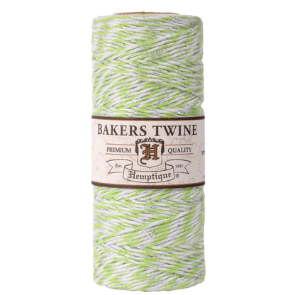 1 mm (3/64") Lime Green, White and Silver Metallic Cotton/Poly Bakers Twine/Cord Spool 96 m (315 ft)