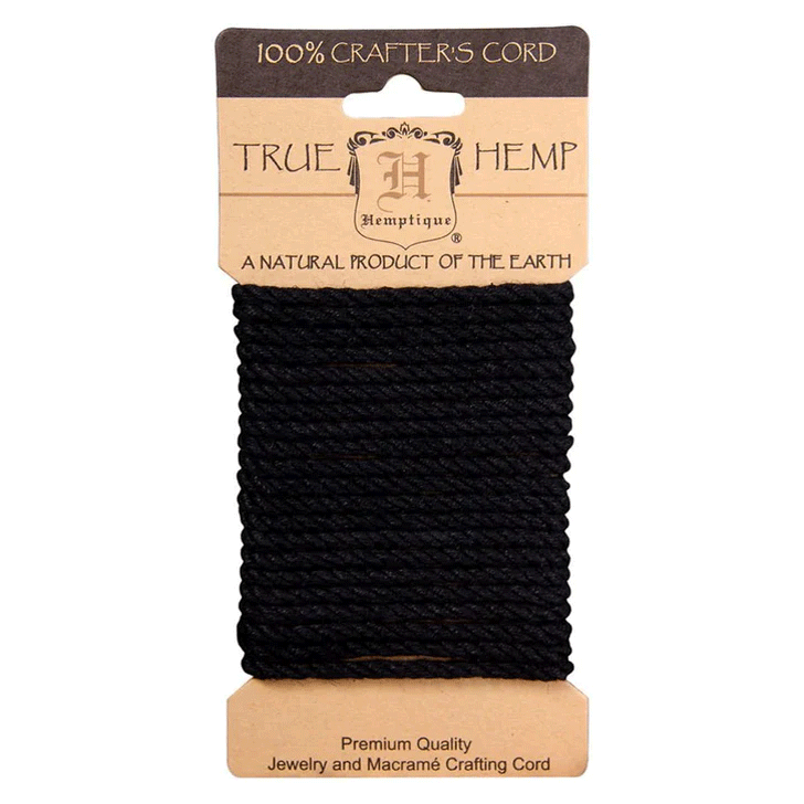 4 mm (5/32") Black Twisted Hemp Rope Card 3 m (9.8 ft)