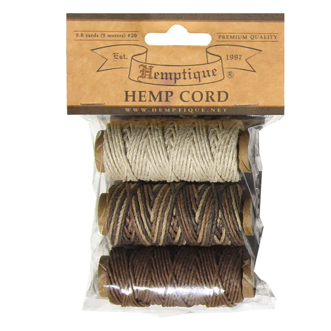 1 mm (3/64") Earthy Polished Hemp Twine/Cord Mini Spools Pack 3x9 m (3x9.8 yards)