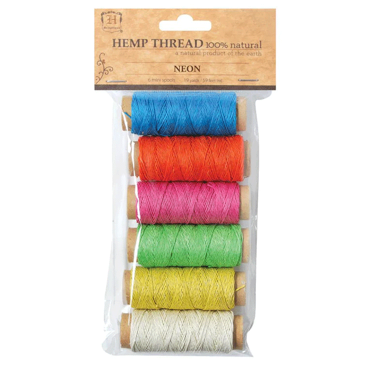 0.25 mm (.001") Neon Polished Hemp Thread Mini Spools Pack 6x18 m (6x19 yards)