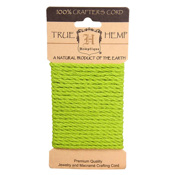 4 mm (5/32") Lime Green Twisted Hemp Rope Card 3 m (9.8 ft)