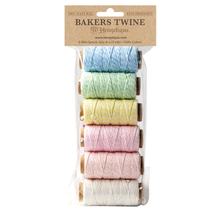 1 mm (3/64") Creamy Pastel Cotton Bakers Twine/Cord Mini Spools 6 Pack 6 x 18.3 m (6 x 60 ft)