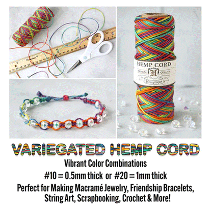 1 mm (3/64") Variegated Pastel Hemp Twine/Cord Spool 62.5 m (205 ft)